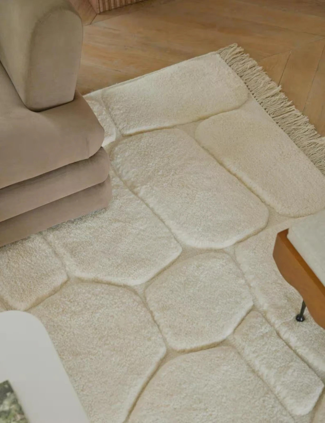 Hand Knotted Wool Rug | Beige Stone Pattern, Textured High-Low Pile 8x10| living gallery