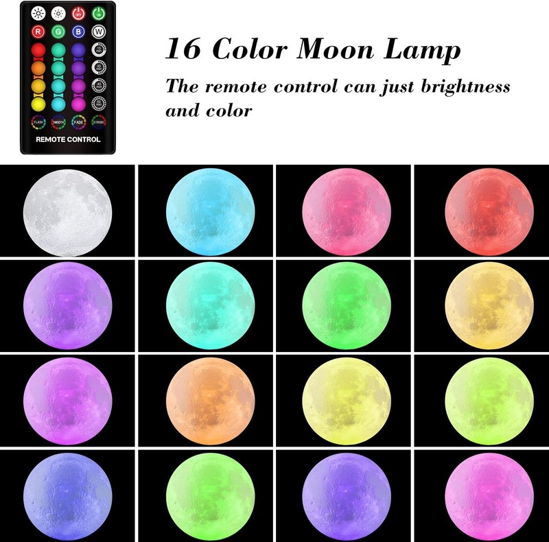 3D Moon Night Lamp Planet Light Remote & Touch Control 16Colors with Stand US gallery