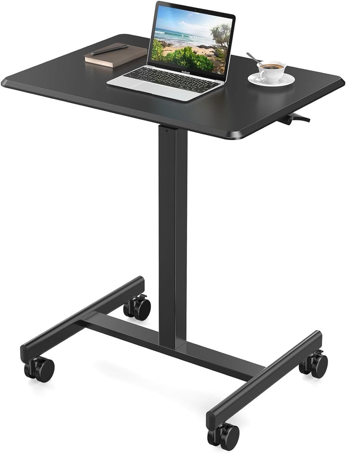Portable Rolling Laptop Adjustable Height Black White Mobile Small Stading Desk gallery