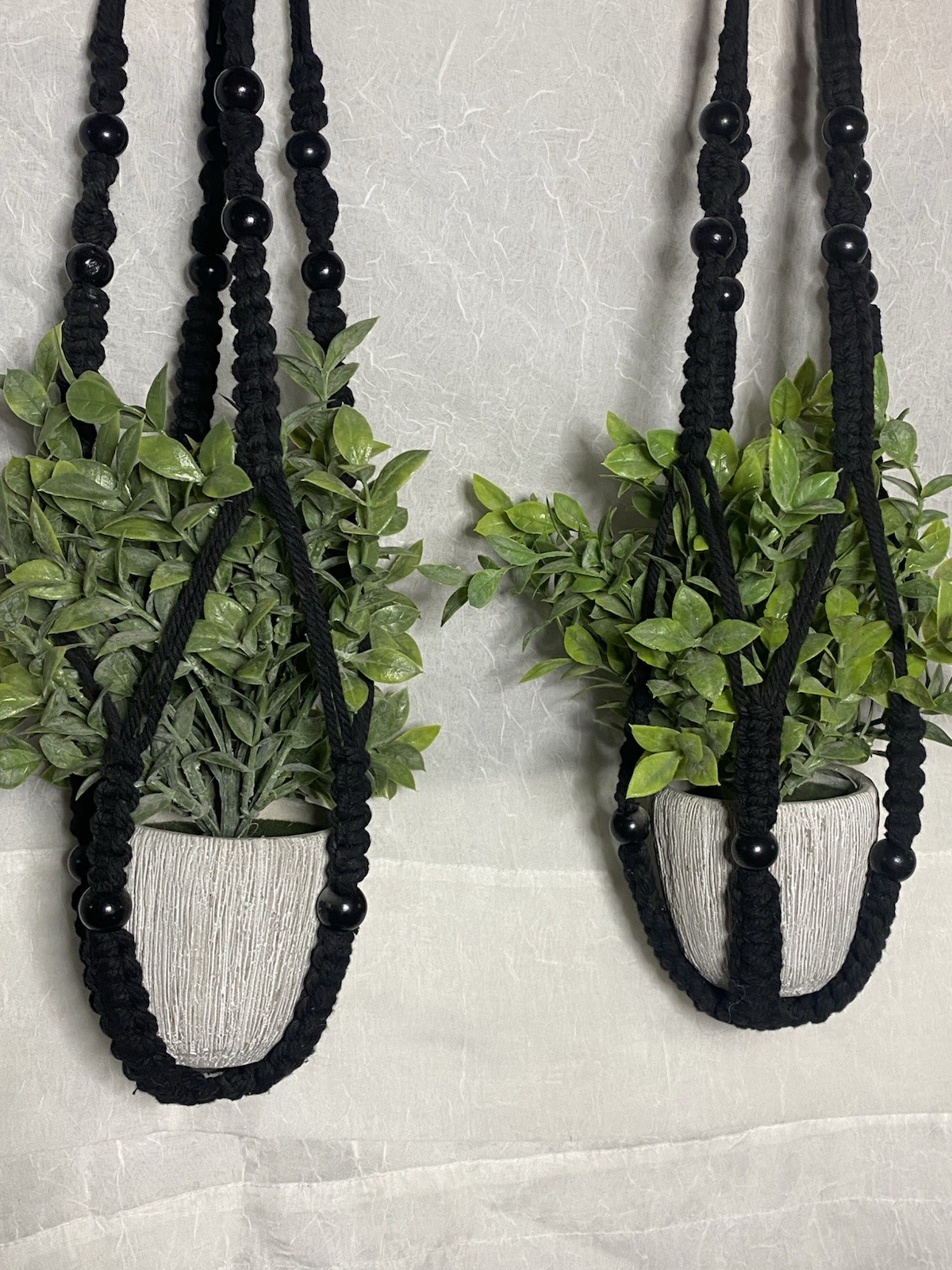 2 Macrame Bohemian Hanging Planter, 35 Inches Long 4 Inch Pots With Faux Plants gallery