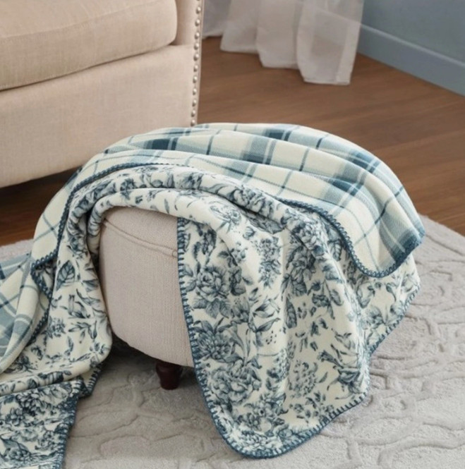 Laura Ashley Coco Luxe Plush Reversible throw blanket 60"x70" CHOOSE COLOR gallery