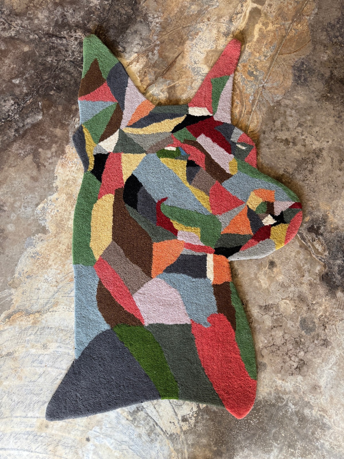 HANDMADE WOOL RUG 3x5 hand-tufted new clean dog design colorful abstract big art gallery