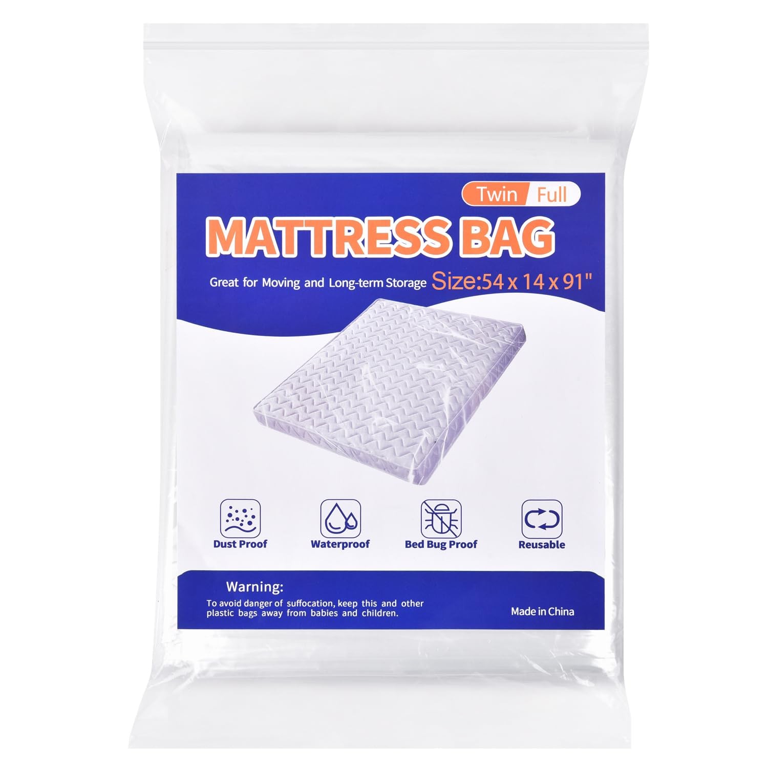 Mattress Bag for Moving Storage - Plastic Mattress Protector Cover, Twin and ... gallery