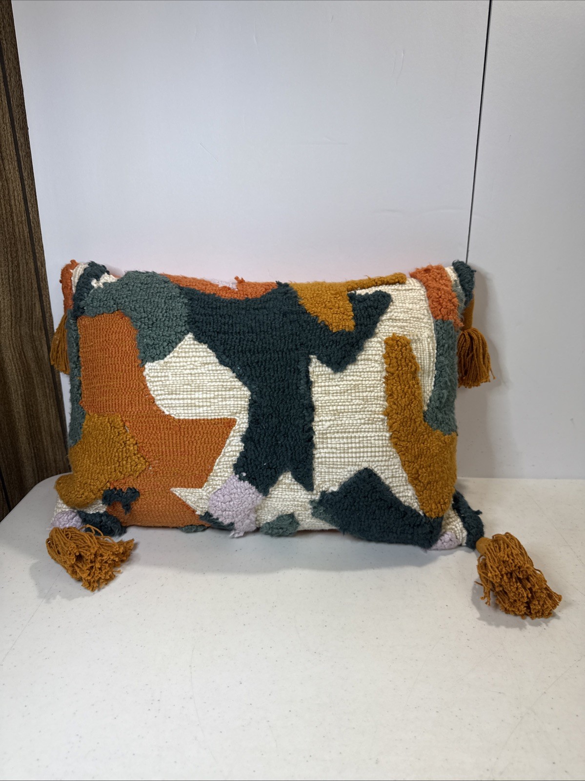 OpalHouse Jungalow Throw Abstract Pillow Orange Tassels Rectangle BOHO 17”x 11” gallery