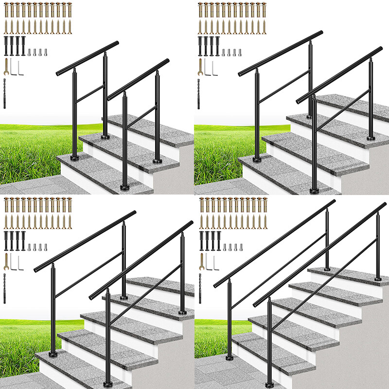 2/3/4/5/6 Steps Hand Rails for Outdoor Steps 2-Pack Wrought Iron Porch Railing gallery