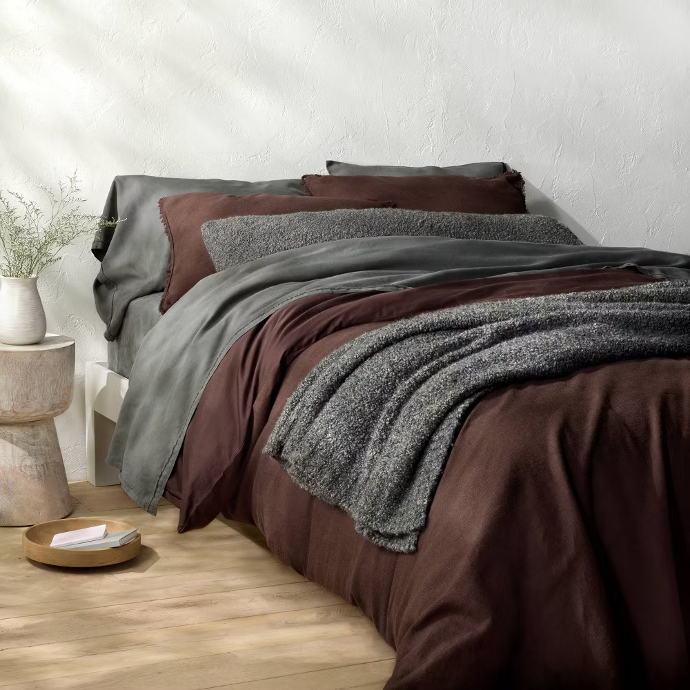 Queen 100% Linen Sheet Set Dark Gray - Casaluna gallery