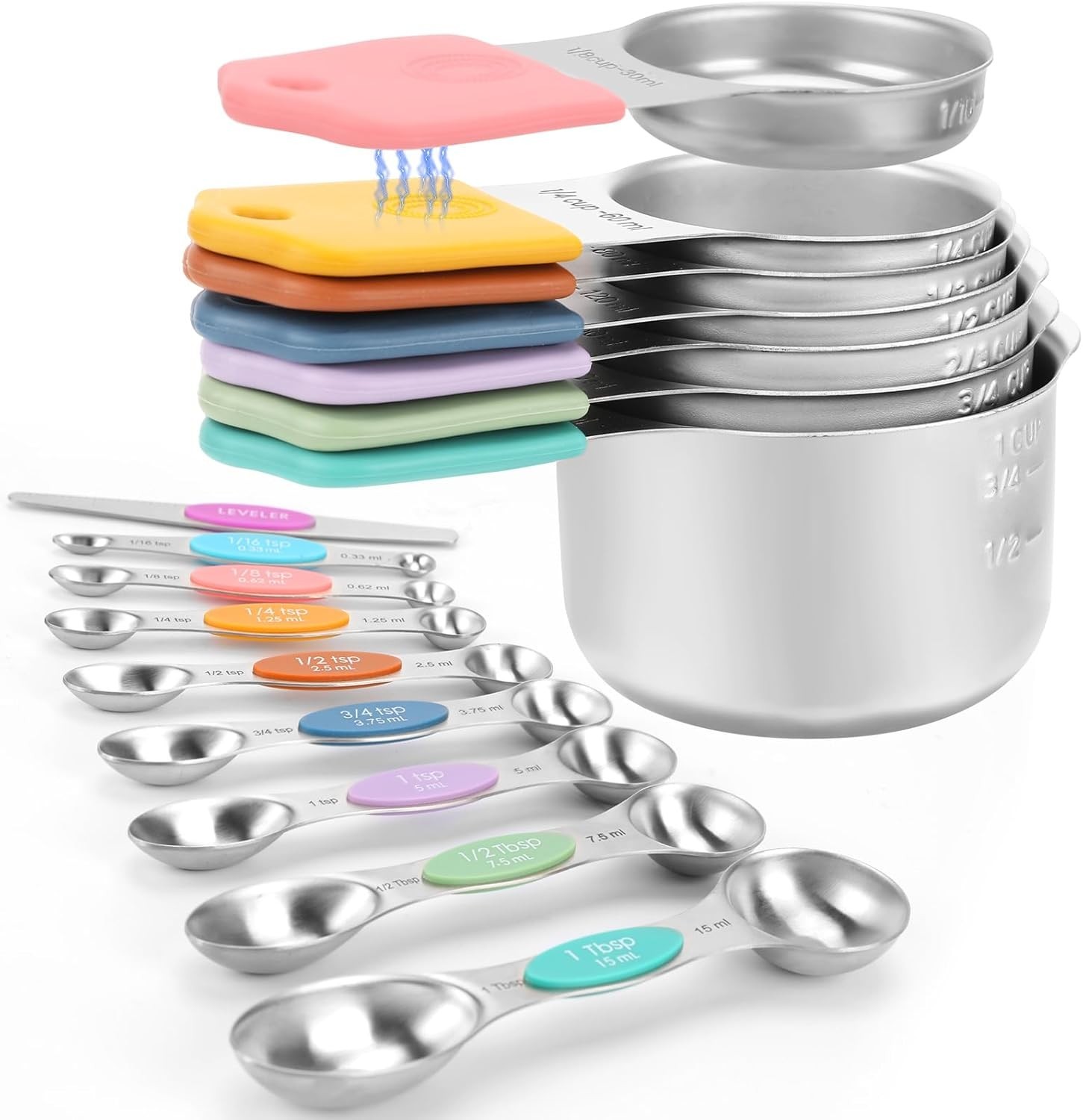 Magnetic Measuring Cups and Spoons Set-Heavy Duty 304 Stainless Steel，Double ... gallery