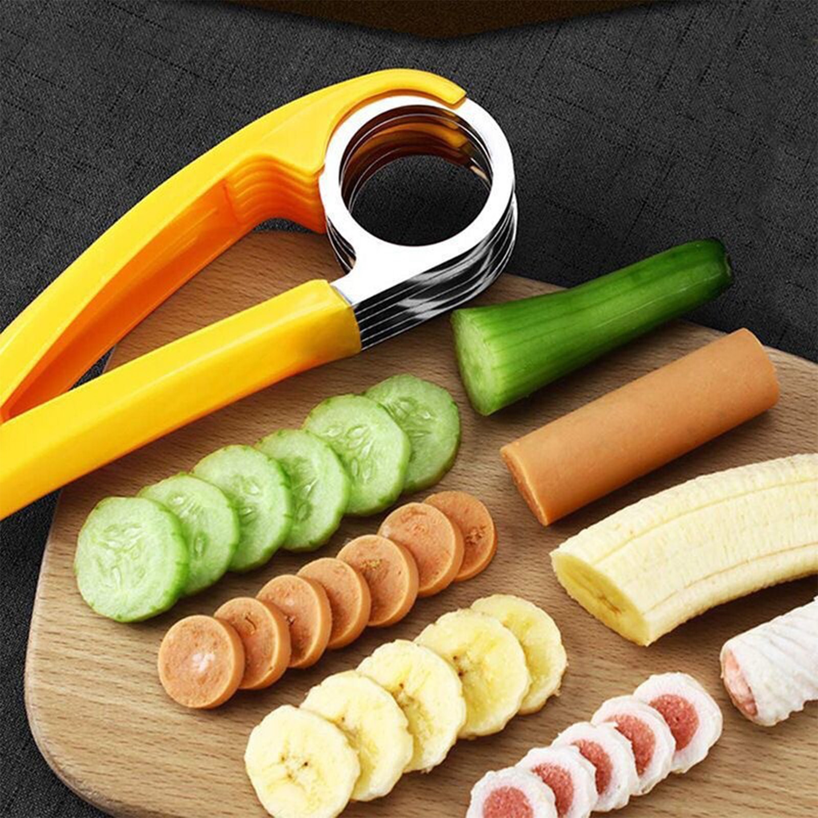 PP+Stainless Steel Fruit Divider Banana Sausage Slicer Cutter Kitchen Tools gallery