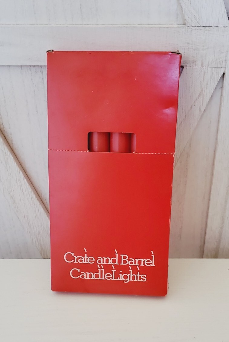 Crate & Barrel Taper Candles 10", 4 Red 1 White NEW Box of 5 Burn Time 12 Hrs. gallery