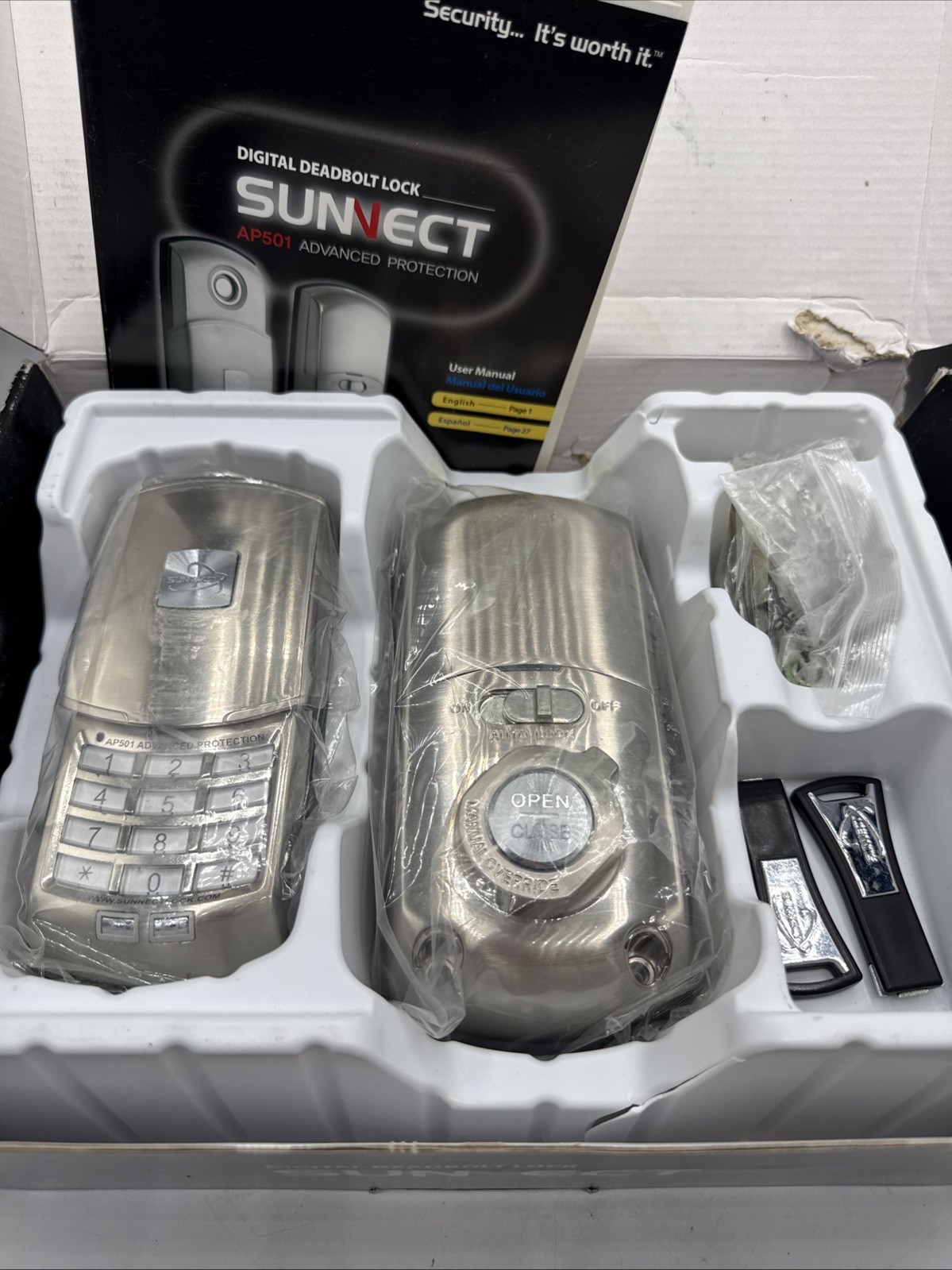 Sunnect AP501 Digital Keyless Deadbolt Lock Set Silverfinish, Complete w/ 2 Keys gallery