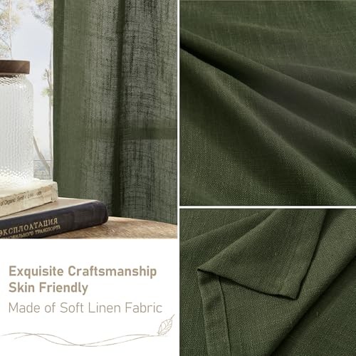 Semi Sheer Linen Curtains, Light Filtering 34"W x 63"L (Pack of 2) Olive Green gallery