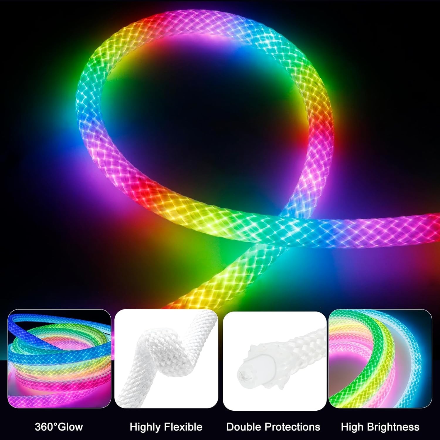 360 Degree Luminous Reticulate Weave Rope Lights, 10Ft Addressable ICRGB LED Str gallery