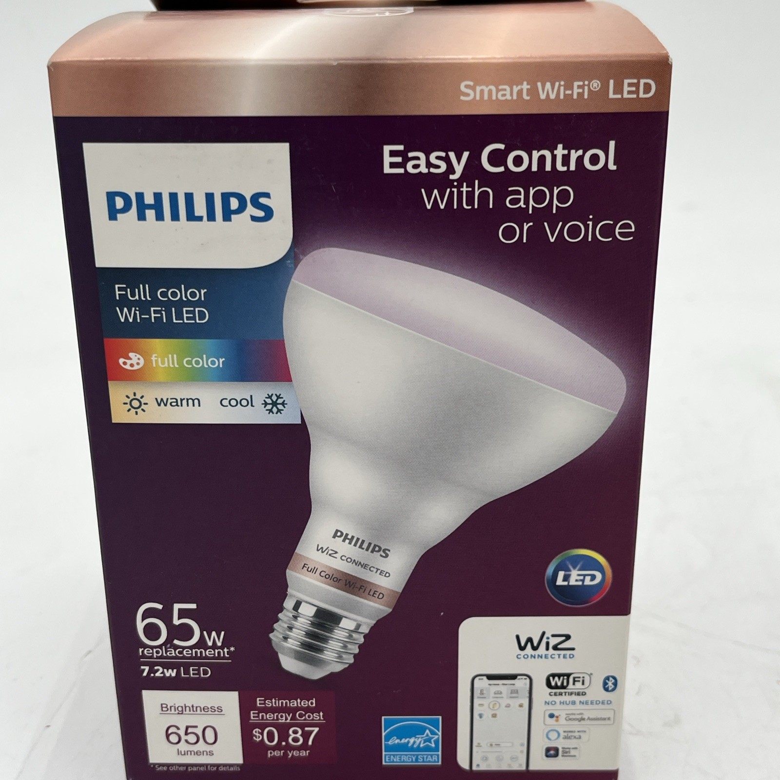 NEW!! 2-Pk Philips Smart 65W LED Wi-Fi Light Bulb - Equivalent Color - BR30 gallery