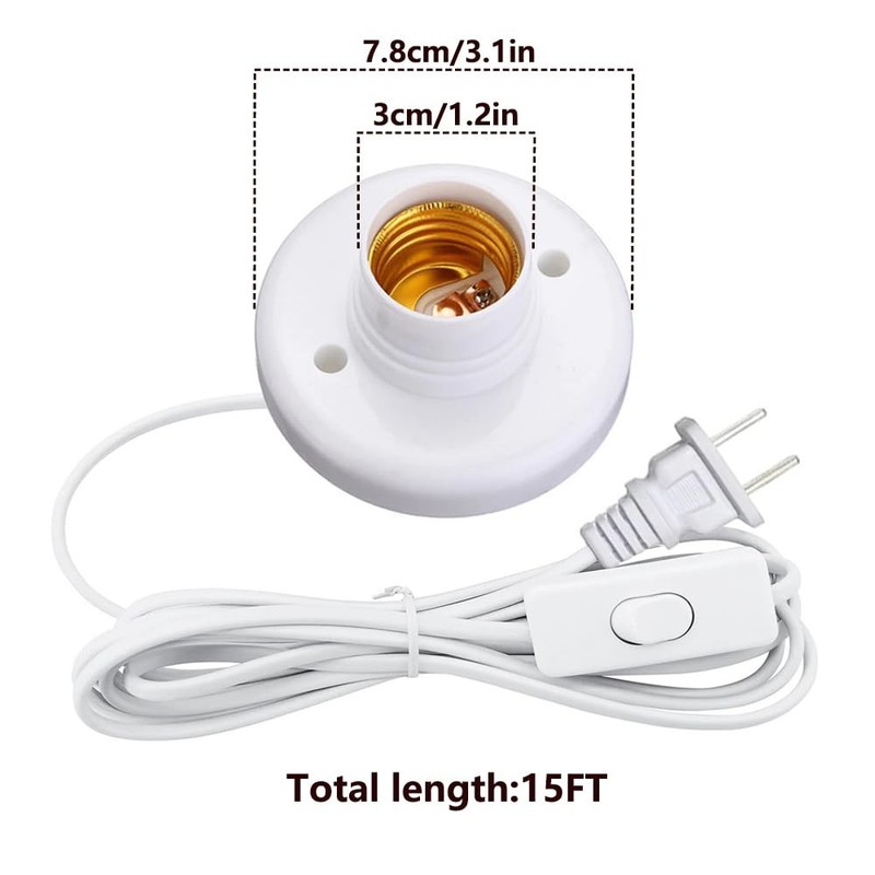 15ft Light Socket with Hanging Cord E26 E27 Bulb with On Off Switch White gallery