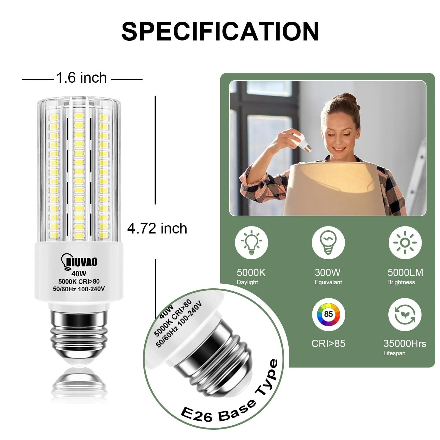 4pcs LED Light Bulb 5000LM 300w Equivalent Super Bright 5000K Cool Daylight W... gallery