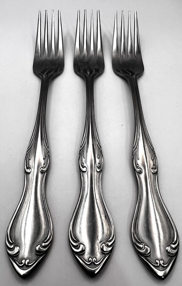3 Dinner Forks Scroll Stainless Japan Flatware Vintage 7 1/8”