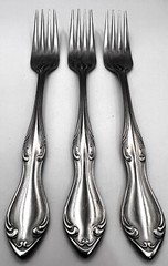 3 Dinner Forks Scroll Stainless Japan Flatware Vintage 7 1/8”