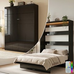 Murphy Bed with LED Light,Hidden Wall Bed with Gas-Lift,Cabinet Bed, No Mattress