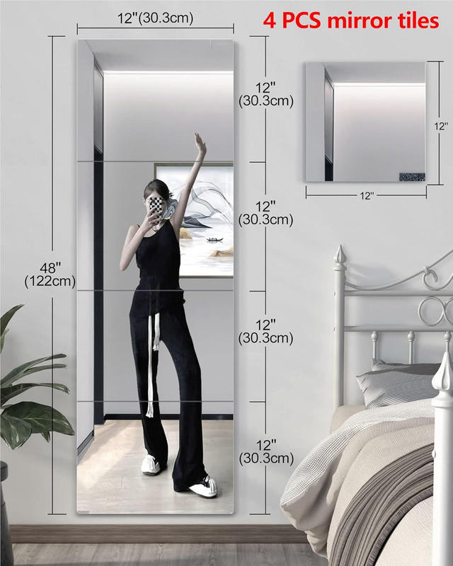 Full-Length Shatterproof Wall Mirror Set, 12x12 Inch, 4 Pcs, Safe for Kids gallery