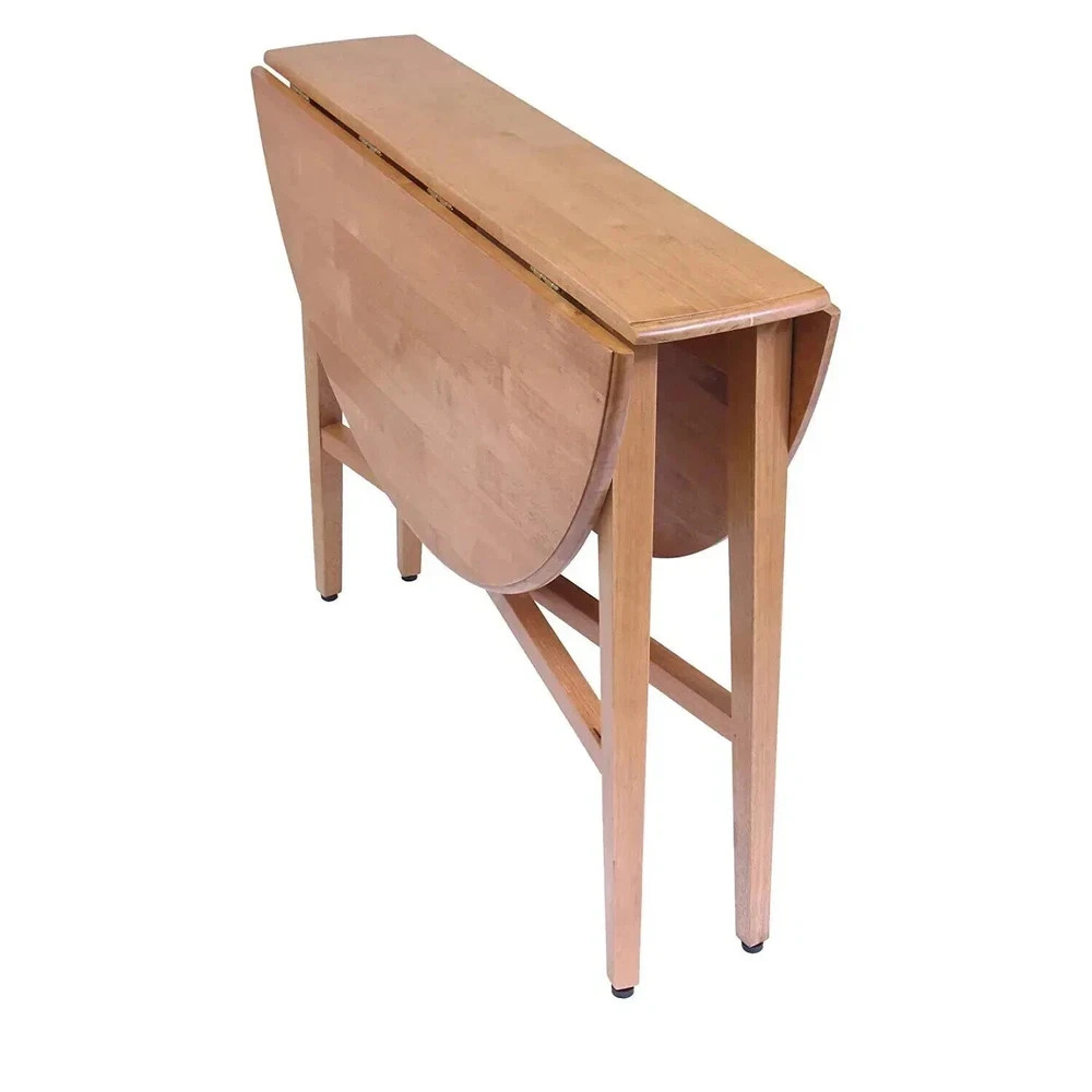 Round Drop Leaf Table Dining Kitchen Folding Compact Storage Wood Sturdy Dorm