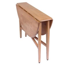 Round Drop Leaf Table Dining Kitchen Folding Compact Storage Wood Sturdy Dorm
