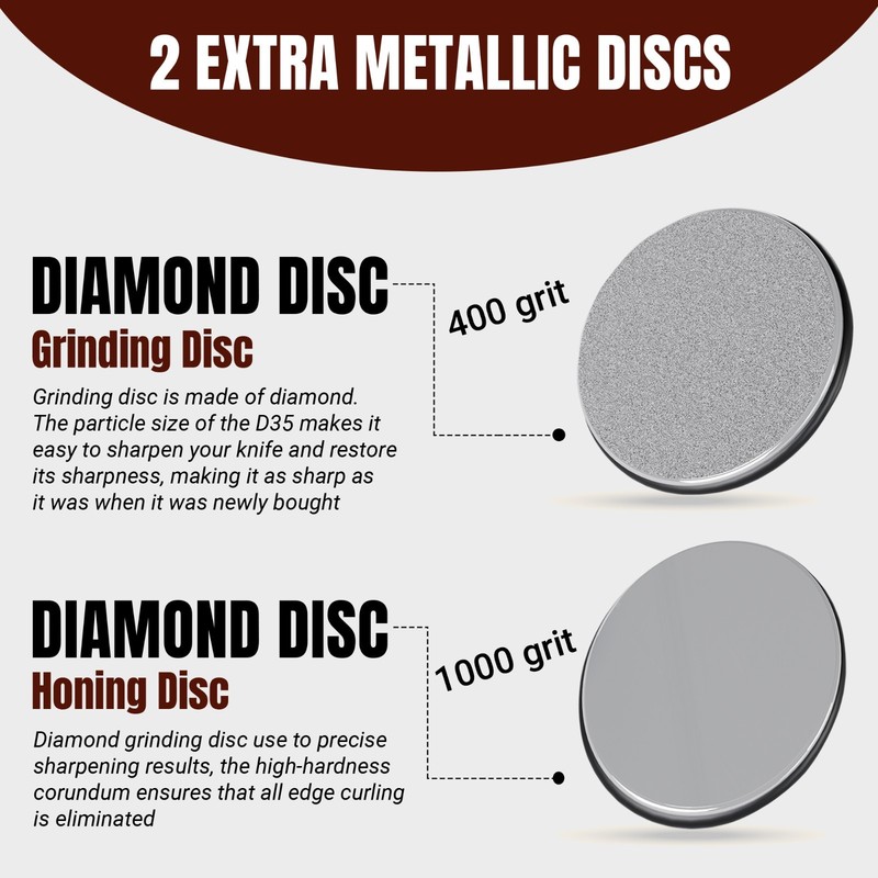 5Pcs Rolling Knife Sharpener Kit- 4 Angle Base 2 Diamond Discs and Leather Strop gallery