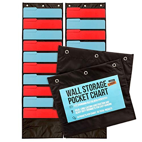 Deep File Pocket Chart - 47 x 14 in, Black - 2-Pack 20-Pocket Chart for gallery