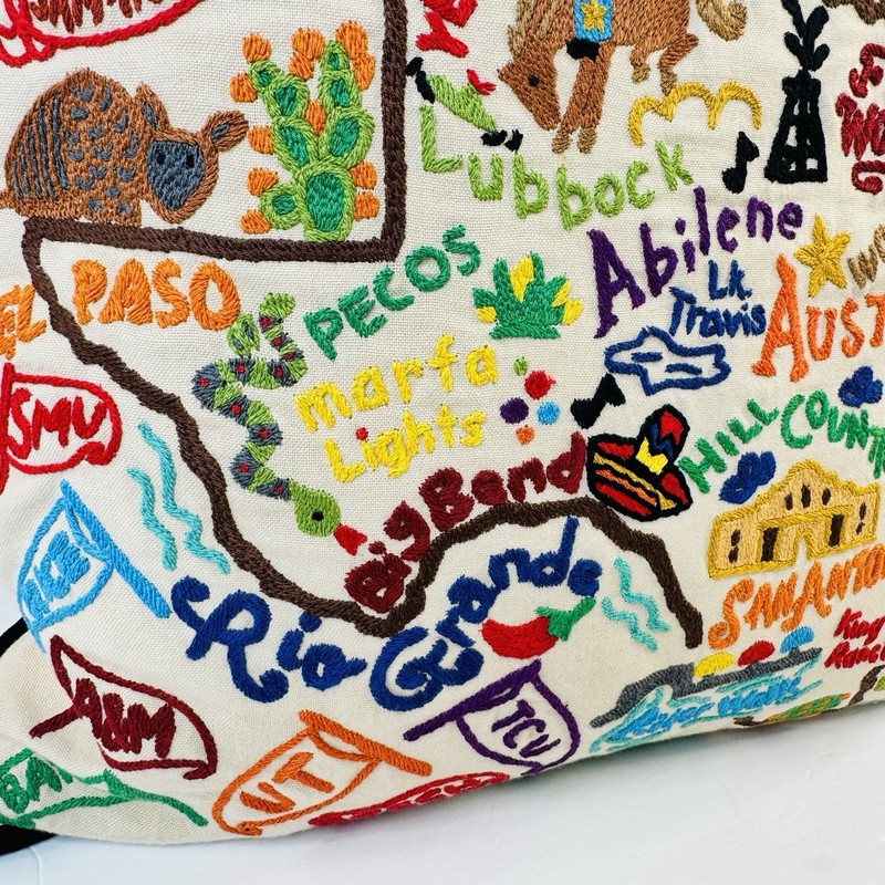 Catstudio Geography Collection Texas State Hand Embroidered 19” Pillow 2017 MINT gallery