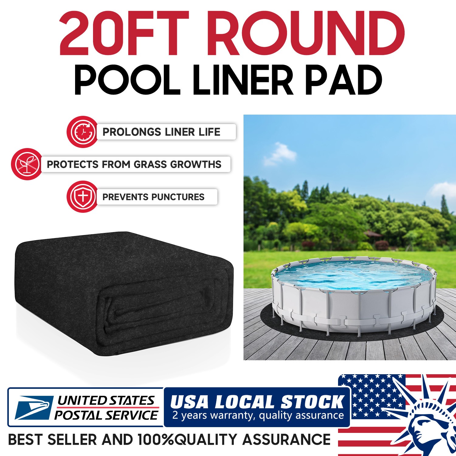 20 FT Round Pool Liner Pad For Above Ground Pools Durable Under Pool Mat Black gallery