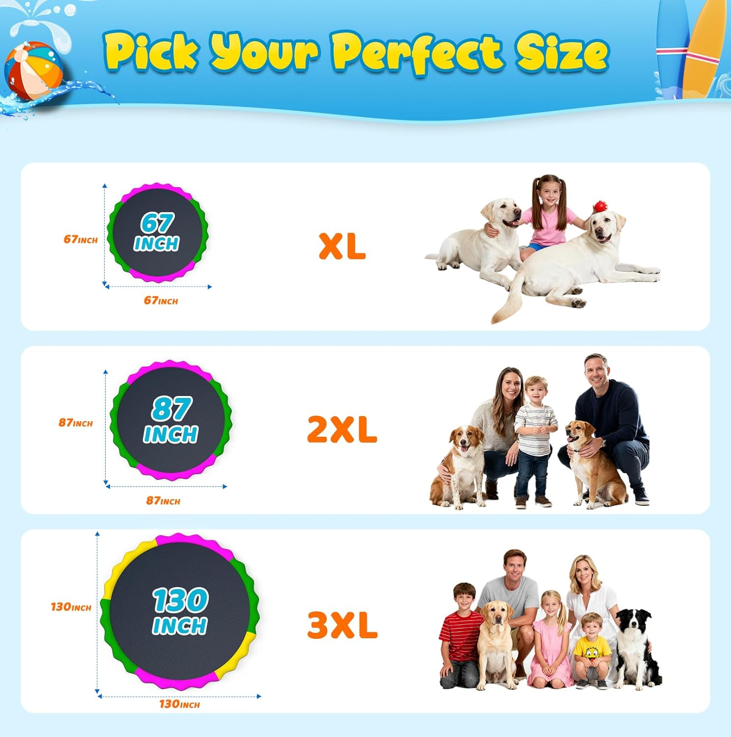130” Extra Large Non-Slip Splash Pad for Kids & Dogs, 11FT Outdoor Water Sprinkl gallery