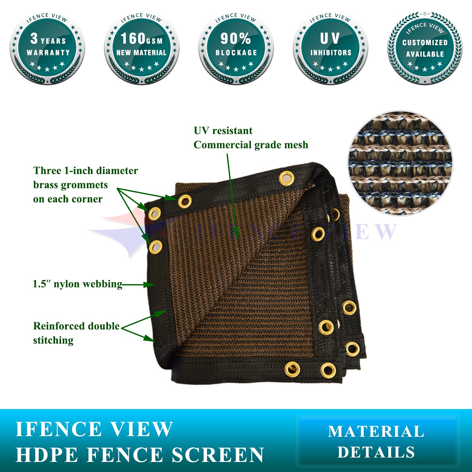 Ifenceview 2'x3'-2'x100' FT Brown Fence Privacy Screen Mesh Net Garden Outdoor gallery