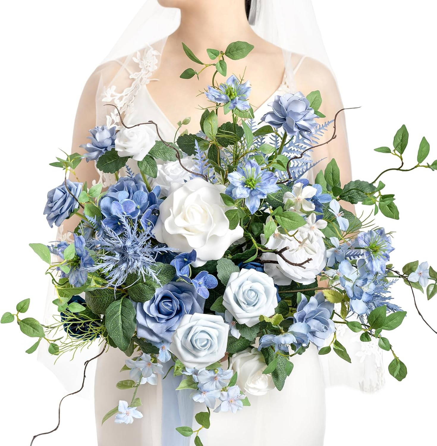 Dusty Blue Wedding Bouquets for Bride, Blue and White Bridal Bouquets for Bride, gallery