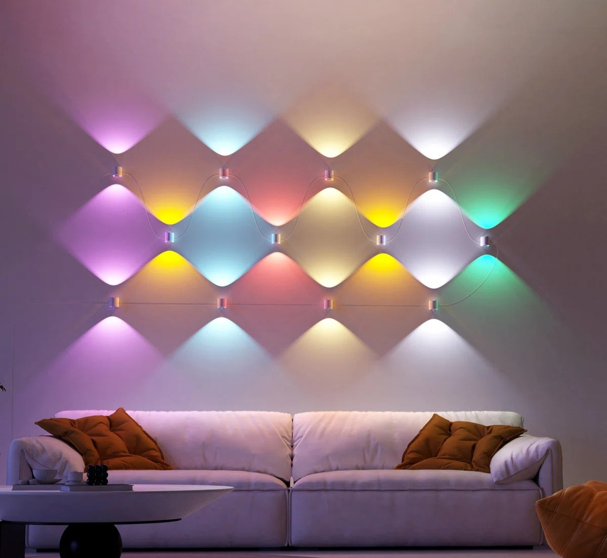 23 ft 8-Light Smart Double-Heads RGB+Warm White LED String Down lights Wall gallery