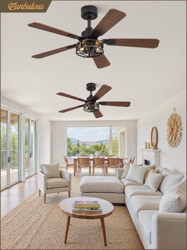 2 Pack 42 Inch Rustic Caged Ceiling Fan with Lights, Black Farmhouse Ceiling ... gallery