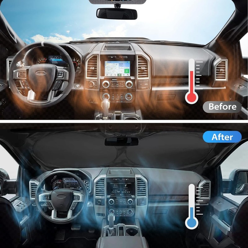 Windshield Sun Shade with Storage Pouch for Suvs, Durable 190T Polyester Sun Shi gallery