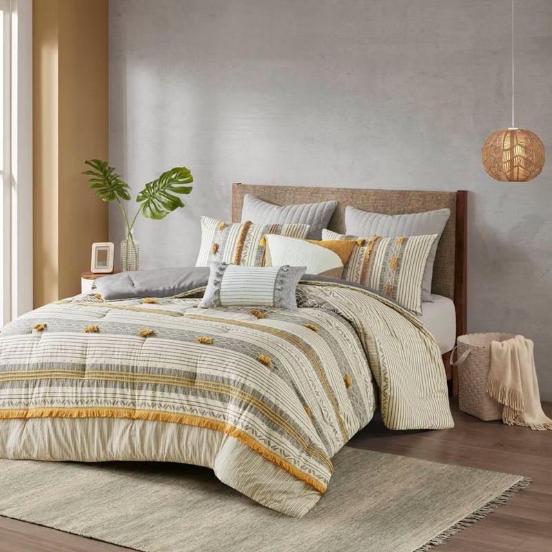 Full/Queen 3pc Cody Cotton Comforter Set Gray/Yellow gallery