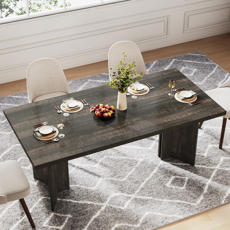 63 Inch Rectangular Dining Table Farmhouse Wooden Kitchen Table for 4-6 People gallery