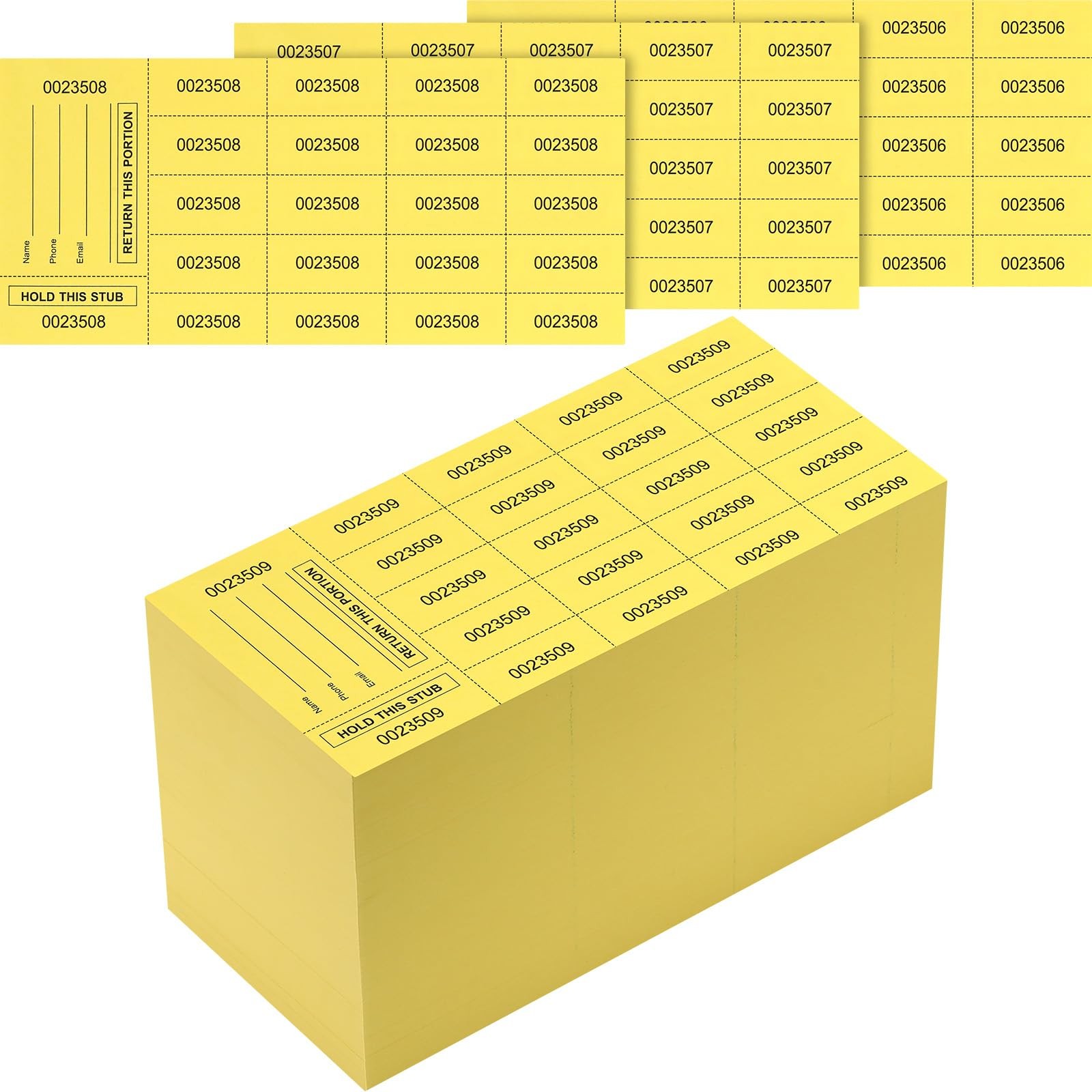 1000 Sheets Raffle Tickets Yellow Chinese Auction 20 Bid Numbers Per Sheet gallery