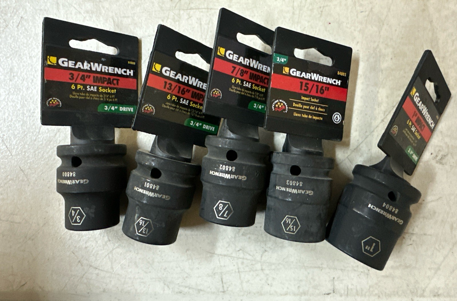 NEW GearWrench Impact 6pt. Socket (5pc.) 3/4”, 13/16”, 7/8”, 15/16”, 1” gallery