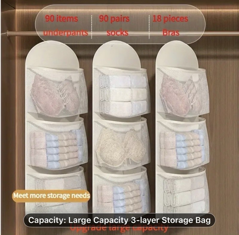 Single piece Triple-Layer Hanging Underwear , Socks , and Bra Mesh Storage Bag. gallery