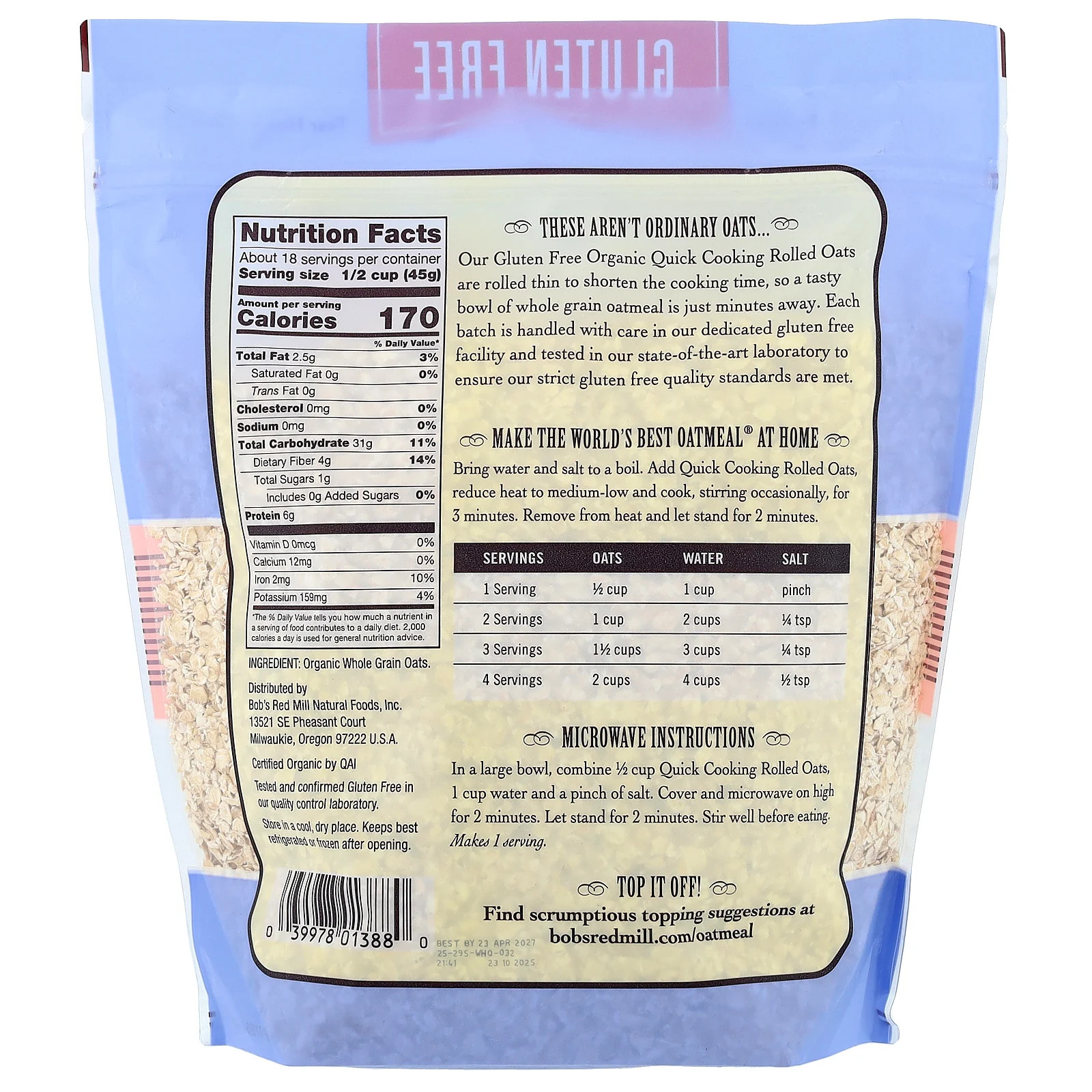 Organic Quick Cooking Rolled Oats, 1 lb 12 oz (794 g) gallery