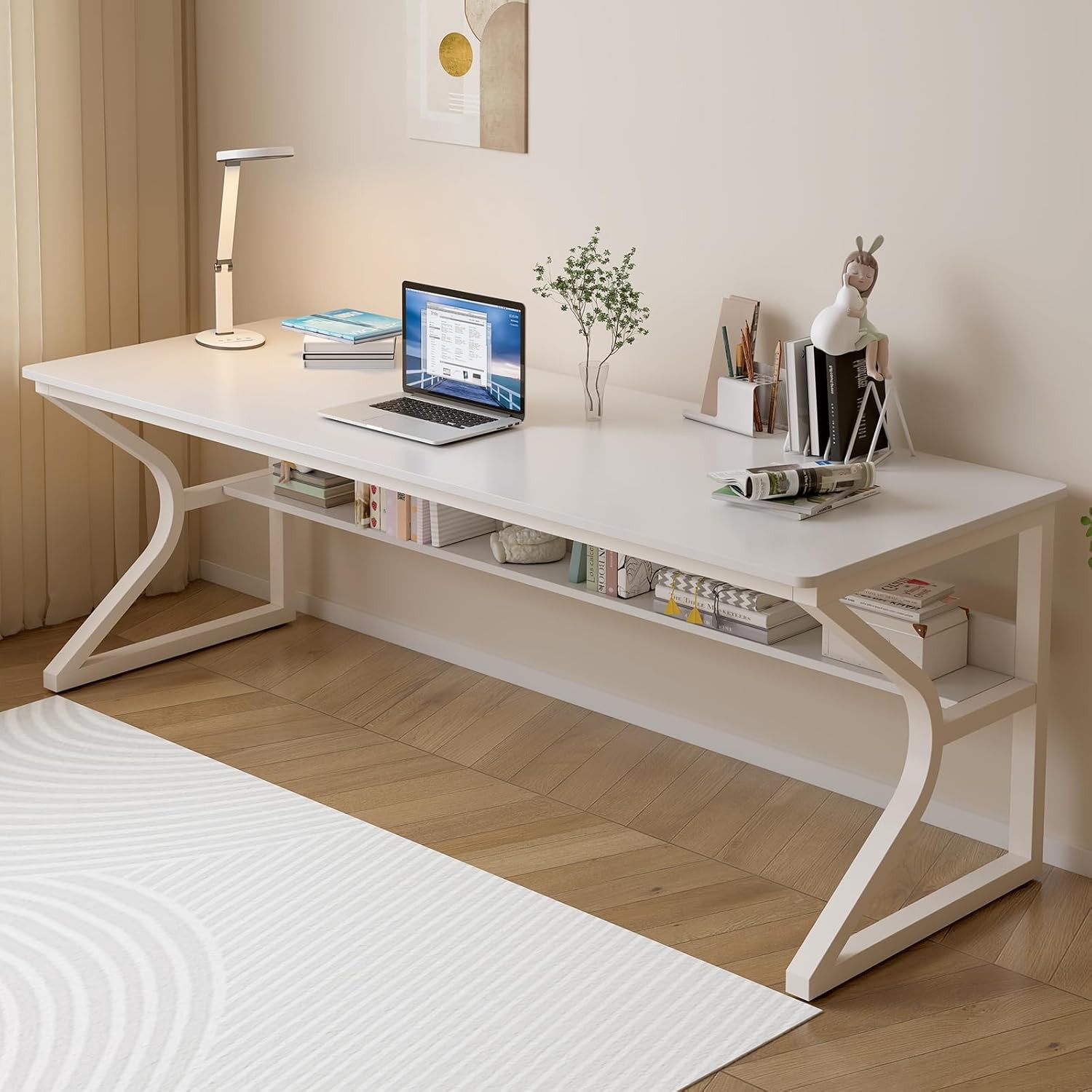 71in Long Writing Desk 2 Person Workstation White gallery