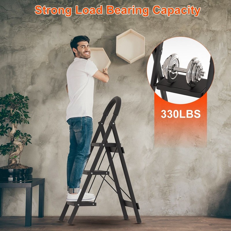 3-Step Folding Ladder, 330lbs Load Capacity, Lightweight 6.94lbs with 1.57in Fol gallery