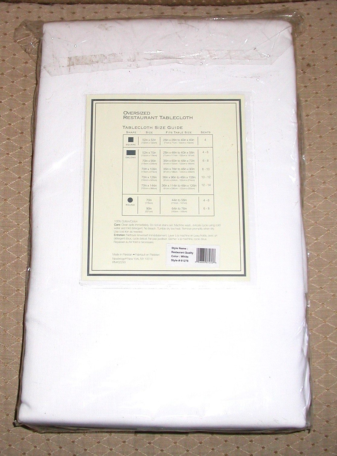 Brand New Oversized Restaurant Tablecloth White 70"x 126" Cotton Stain Resist gallery