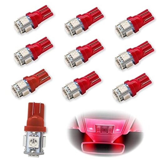 10PCS 194 LED Light Bulb 6000K Wedge T10 LED Bulb 5SMD 5050 Chips, 168 T10 red gallery