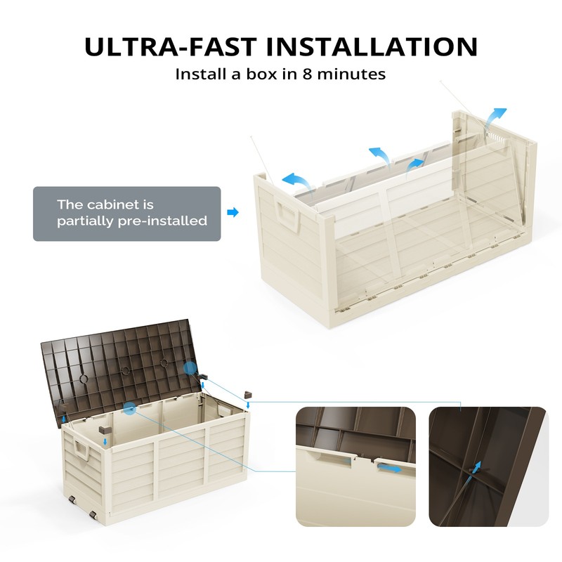 Portable Folding 8 min Fast Installation Outdoor Storage Box 75GAL with 2 Wheels gallery