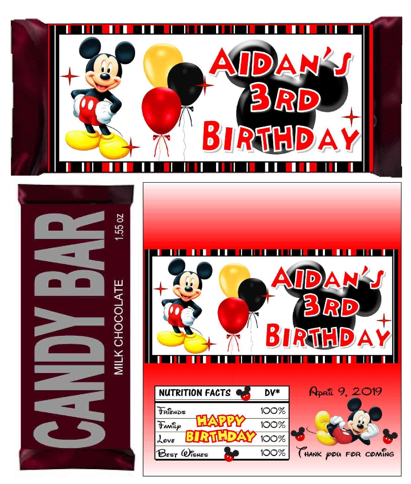 MICKEY MOUSE BIRTHDAY CHOCOLATE BAR BIRTHDAY PARTY FAVORS CANDY BAR WRAPPERS gallery