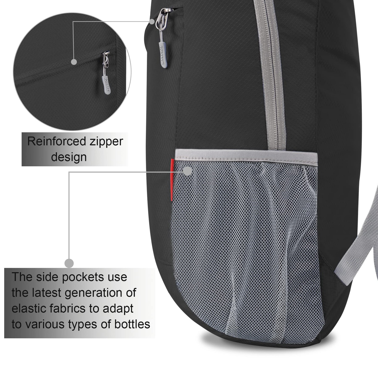 Black 20L Lightweight Packable Backpack Foldable Hiking Water Resistant Bag 4