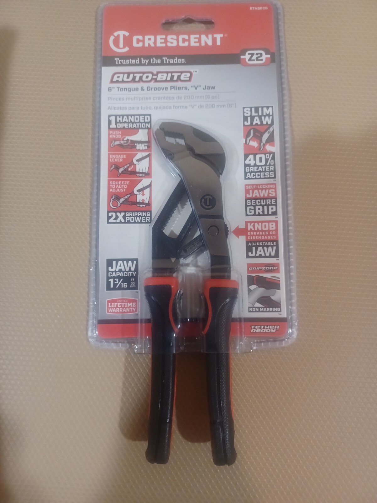 Crescent® Z2 Auto-Bite™ 6" V-Jaw Tongue & Groove Pliers - NEW gallery