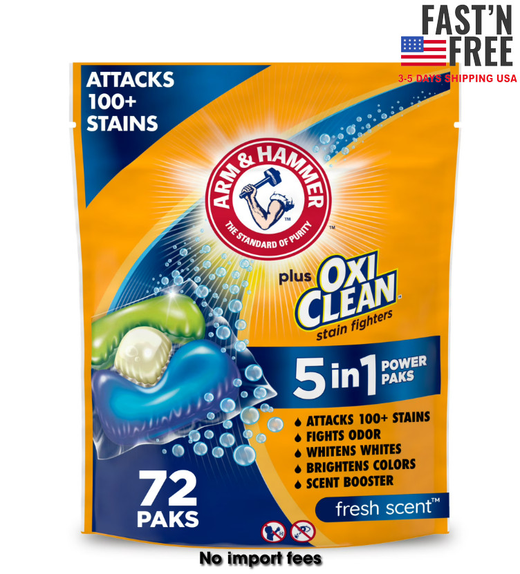 ARM & HAMMER Plus OxiClean Stain Fighters: 5-in-1 Laundry Detergent, 72 Count gallery